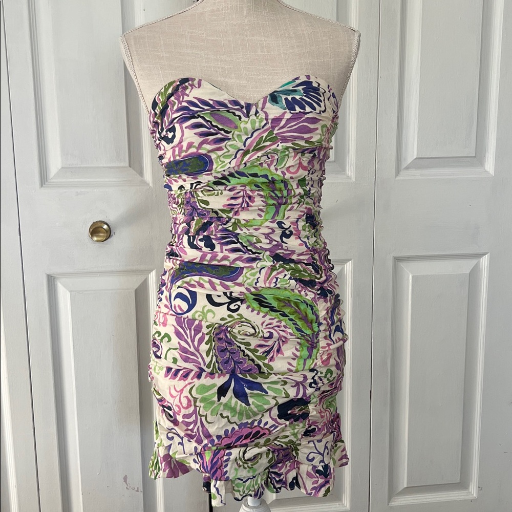 Zara Floral Purple and Green Floral Ruched Dress